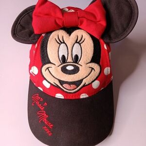 Disney Red and Black Minnie Mouse Hat with Ears and Bow